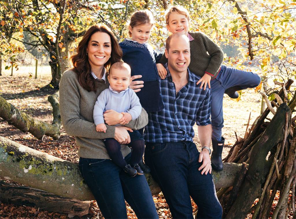 Prince William, Kate Middleton, Princess Charlotte, Prince George, Prince Louis' Christmas Card Looks (Anmer Hall home in Norfolk, Autumn 2018). Credit: Matt Porteous/E! News