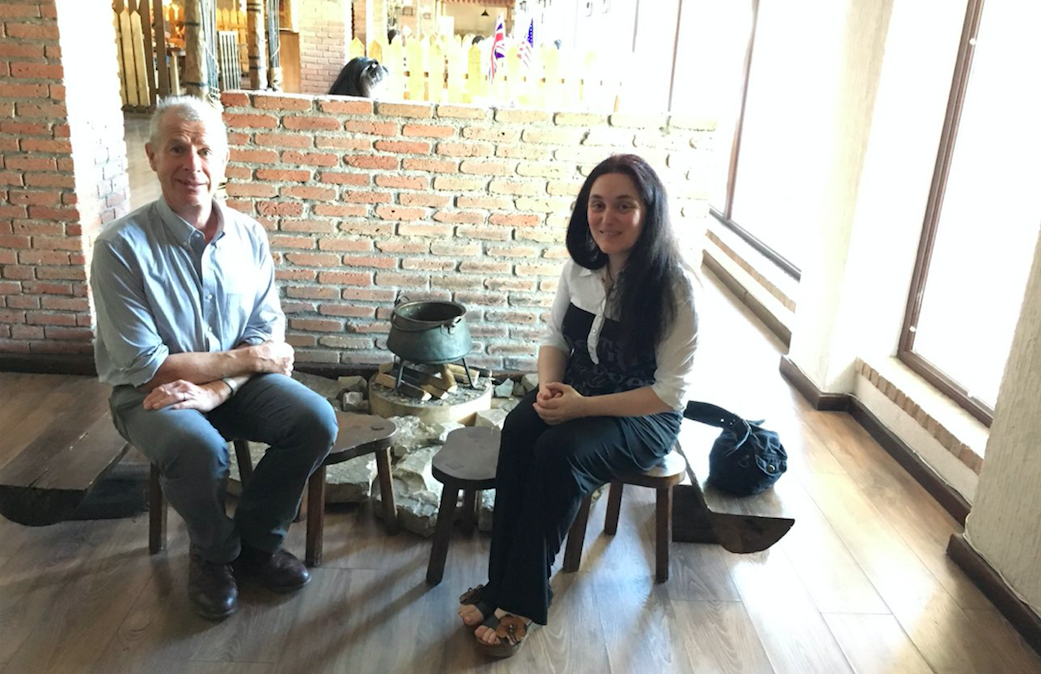 Professor Jeremy Ramsden and Professor Maia Nadare at the Begeli restaurant. Credit to BRAMS/DT