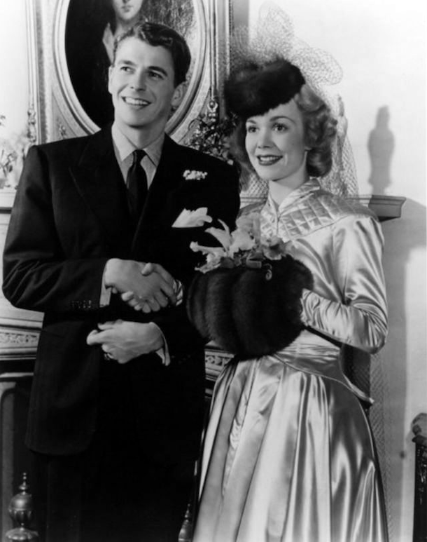 Ronald Reagan and his first wife Jane Wyman on their wedding day. Credit to Pinterest