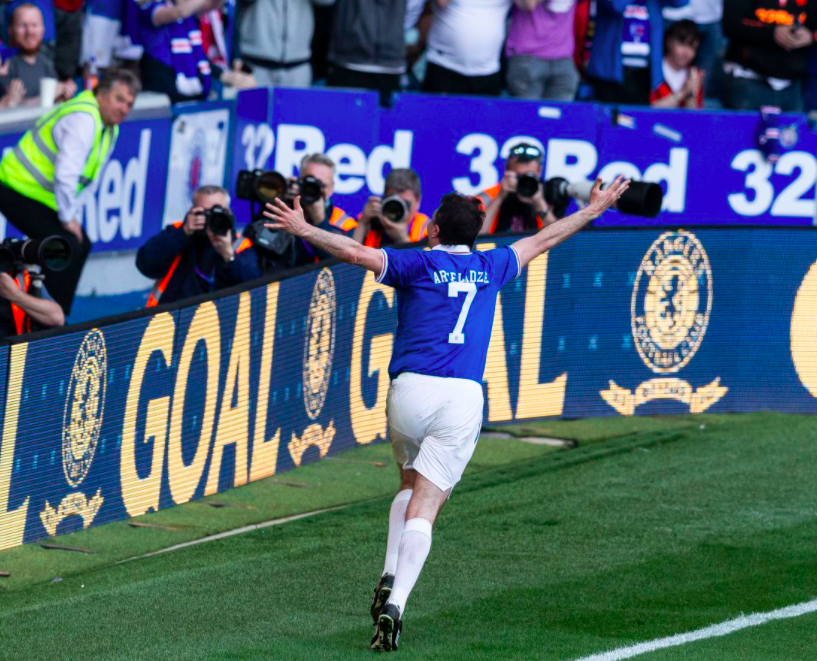 Shota Arveladze scored during the match between Rangers legends and World stars. Credit to The Rangers