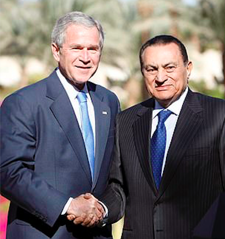 US President George W Bush (L) and Hosni Mubarak (R) in 2008. Credit to EPA