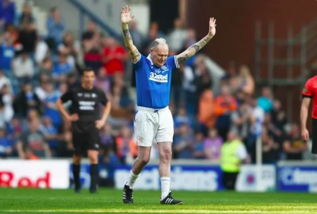 Paul Gascoigne scores the final victory goal at Ibrox. Credit to UK Style Yahoo/Christopher Jack