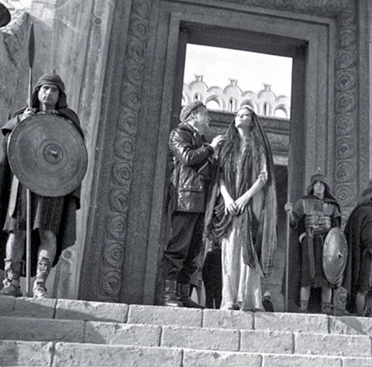 Franco Zeffirelli and Claudia Cardinale on the set of Jesus of Nazareth. Credit: Picdove